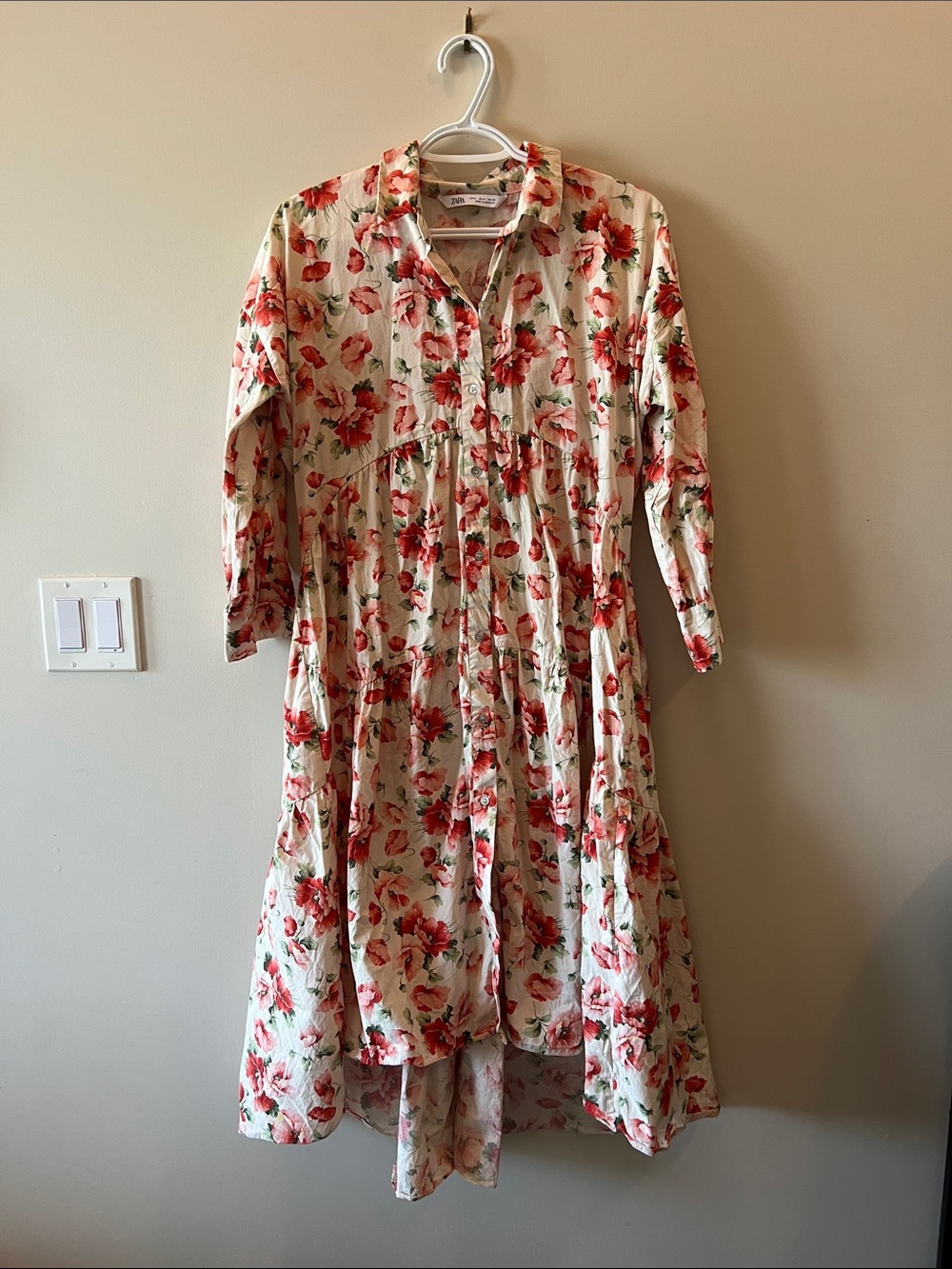 Zara Floral Cream and Coral Midi Dress